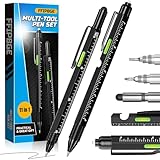 Christmas Stocking Stuffers for Men Adults, 2 Pack Multi-Tool Pen Set, 11 in 1 Multitool Pen with LED Light, Ruler, Level, Screwdriver, Stylus, Flathead, Gifts for Men Boyfriend, Husband, Him, Black