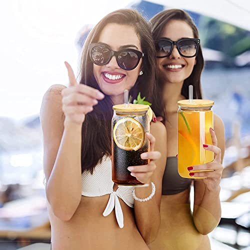 Lmhejing 6 Pieces 20Oz Beer Glass With Lids And Straw, 20Oz Glass Cups Glass Cups Beer Cute Tumbler Cup, Ideal For Whiskey, Soda, Tea, Water #TOP5