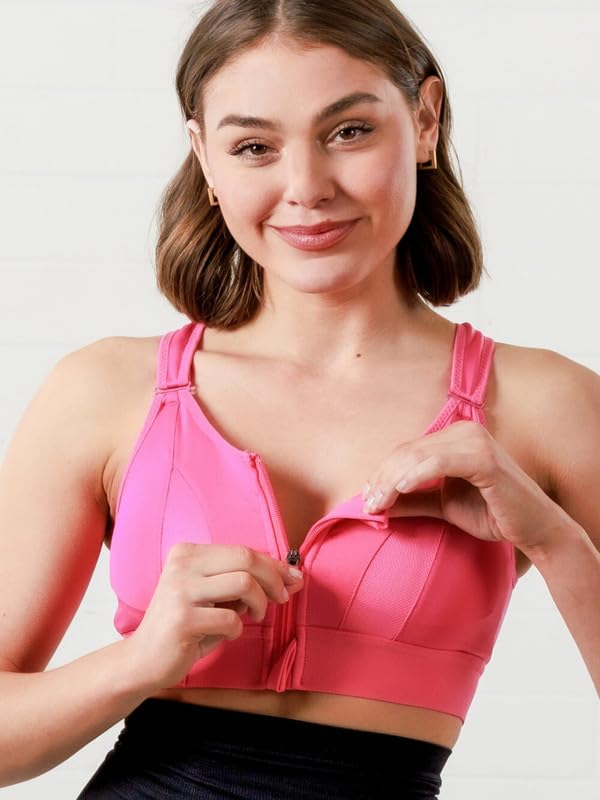 Image of Women Polyester Spandex High Impact Front Zip Sports Bra Fitness Criss Cross Back Crop Tops Tank Gym Yoga Workout, Size: M-5XL