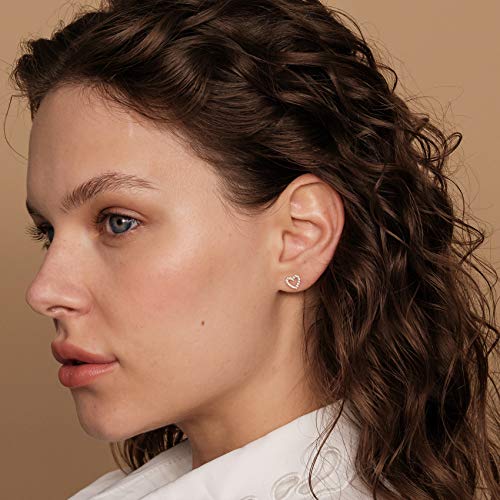 Pavoi 14K Gold Plated 925 Sterling Silver Earrings | Tiny Open Heart Stud Earrings | White Gold Stud Earrings For Women #TOP1