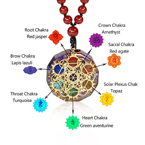 Metatron Cube Orgonite Pendant With 7 Chakra Gemstones - 108 Mala Necklace For Reiki Healing With Lava Rock Beads Gear Necklace For Mother'S Day Gift2