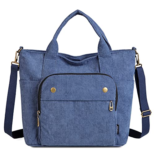 ibalulu Umhängetasche Damen Crossbody Bag, Cord Tasche Handtasche Damen Groß Casual Schultertasche mit Verstellbarer Schultergurt für Schule Büro Arbeit Reisen Ausflug Einkauf (Blau)