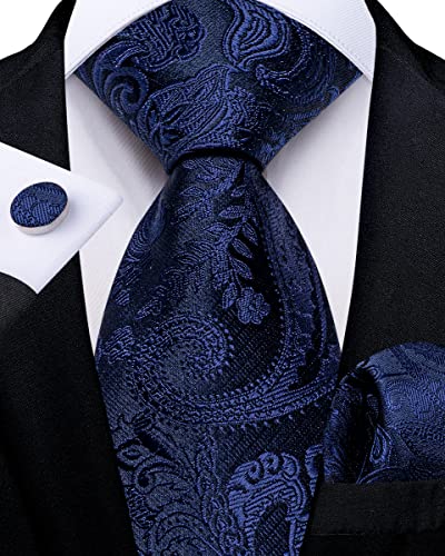 Image of DiBanGu Silk Zipper Ties for Men,Paisley Solid Plaid Pre-tied Tie and Pocket Square Cufflinks Set Formal Adjustable Necktie