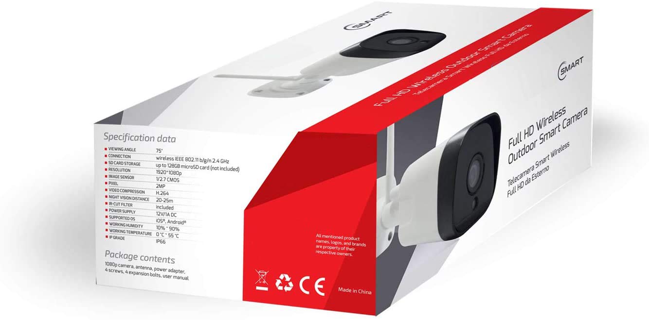 Telecamera WiFi di sorveglianza da esterno HD 1080p 2.4GHz con visione notturna e audio bidirezionale IP66 Impermeabile Telec. IP esterna/interna Intercettazione movimenti Zoom manuale IOS/Android