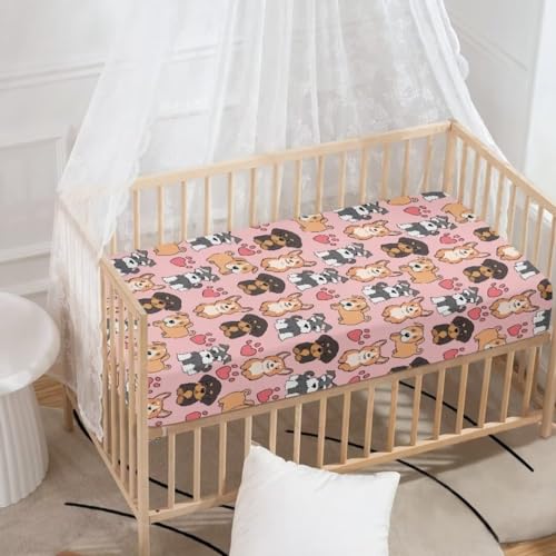Image of Pink Baby Sheets for Crib Puppy Dog Nursery Bed Sheets for Cribs Removable Mattress Pad Nursery Decor for Girls Boys Birthday Gifts Diaper Changing Pad