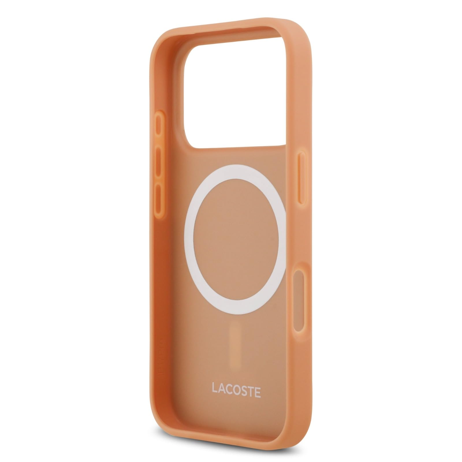 Etui na iPhone'a 17 Pro Max, Lacoste kompatybilne z MagSafe, skóra PU, monogram, złote logo, stylowe, odporne na wstrząsy, różowe