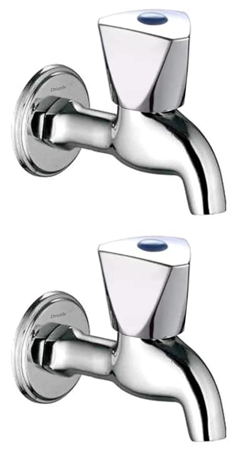 DRIZZLE TNG102-2 Triangle Long Body Bib Cock Brass | Chrome Plated | Quarter Turn | Foam Flow (Combo of 2 Pieces)