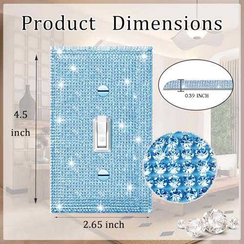 Image of 2 Pcs Shiny Silver Blue Rhinestones Wall Plates Switch Plate Covers Decorative Light Switch Cover Single Toggle Rhinestones Outlet Covers Wall Plate