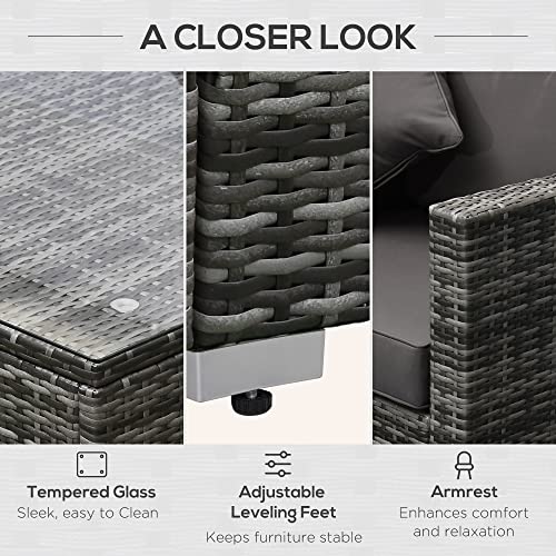 Outsunny 6 Pieces Patio Furniture Sets Outdoor Wicker Conversation Sets All Weather Pe Rattan Sectional Sofa Set With Ottoman, Cushions & Tempered Glass Desktop, Charcoal #TOP5