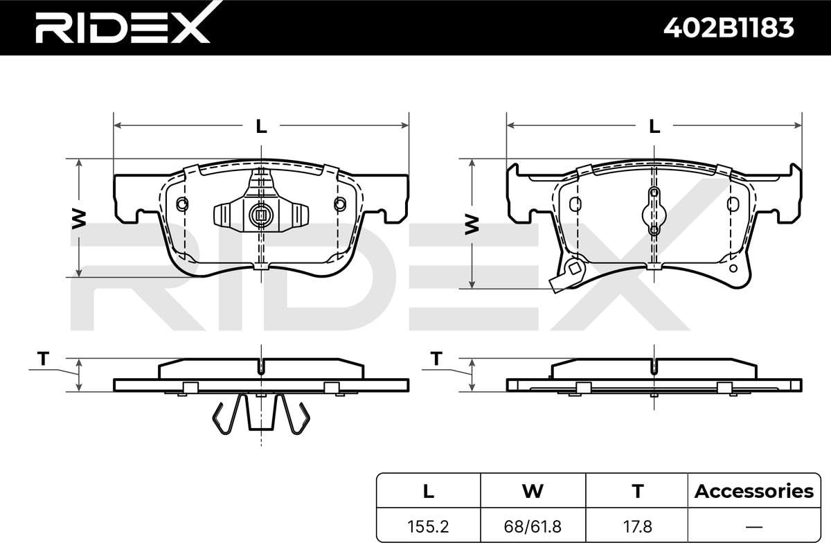 RIDEX 402B1183 Bremsbelagsatz Bremsbeläge Vorne mit Zubehör ohne Zubehör Kompatibel mit OPEL Corsa E Schrägheck X15