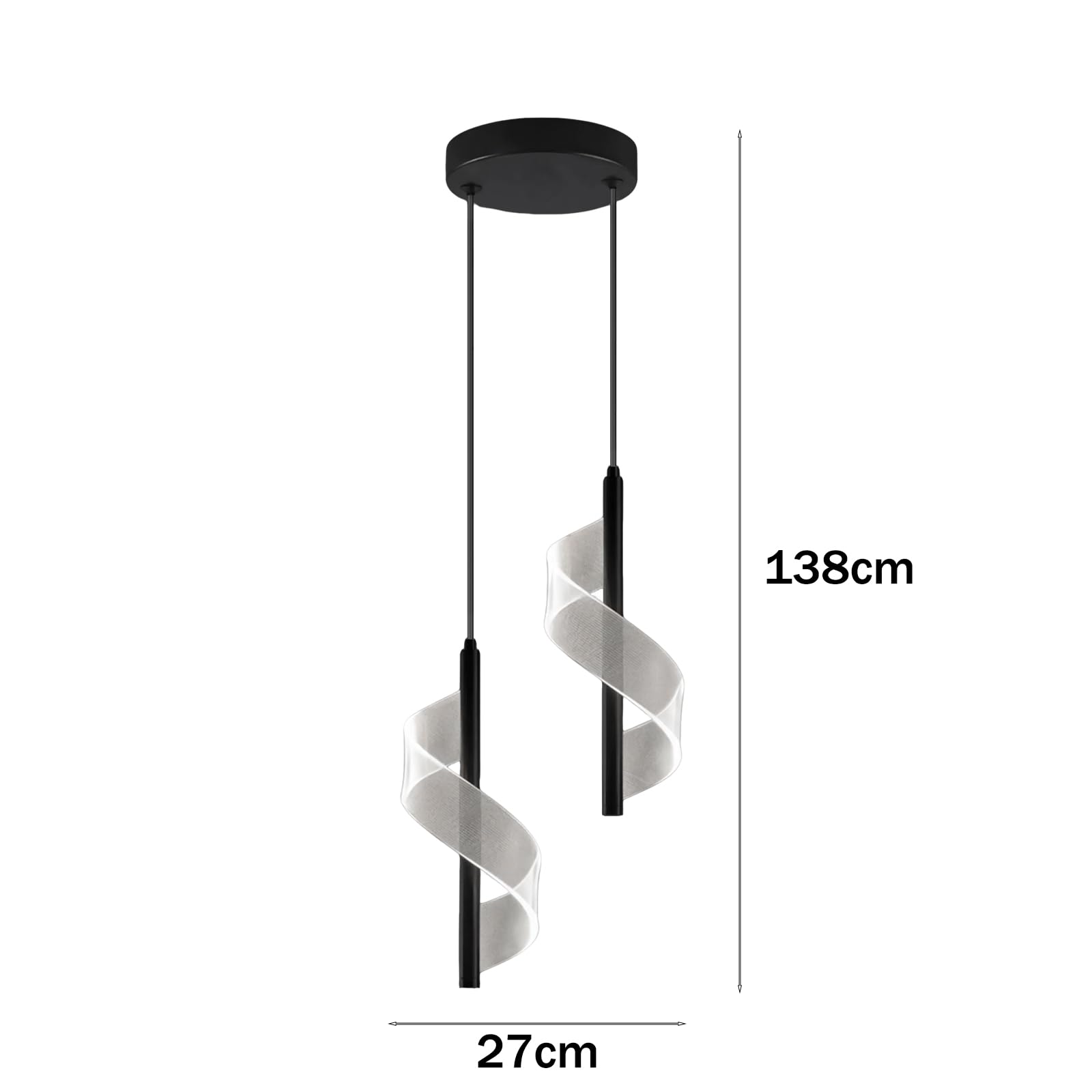 Nowoczesna złota lampa wisząca LED z 2 głowicami, akrylowa wstążka designerska, minimalistyczny żyrandol do kuchni, sypialni, jadalni, 10 W, regulowana wysokość 138 cm