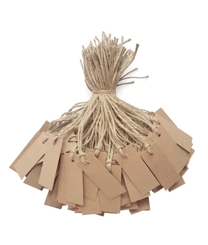 Image of TOWNBUS Small Craft Paper Tags For Gifts, Product Packaging Pre-Tied With Jute Rope D4 Gift Tag (300 Nos), 300 Labels