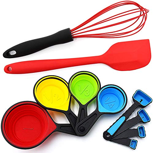 Silicone Whisk - Collapsible Measuring Cups and Spoons - Baking Spatula - 10 Piece Set – Cooking Kitchen Utensils
