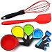 Silicone Whisk - Red Spatula - Collapsible Measuring Cups and Spoons - 10 Piece Set - Cooking and Baking Food Prep Kitchen Tools