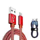 Micro USB ケーブル 1M マイクロタイプB 急速充電ケーブル 高速データ転送 超耐久 デニム生地 スマホ充電ケーブル Android用 Galaxy/Xperia/AQUOS/PS4/XBox/モバイルバッテリー/加湿器等の各種Micro Type B機器対応 (1m（収納ベルト付き）、レッド)