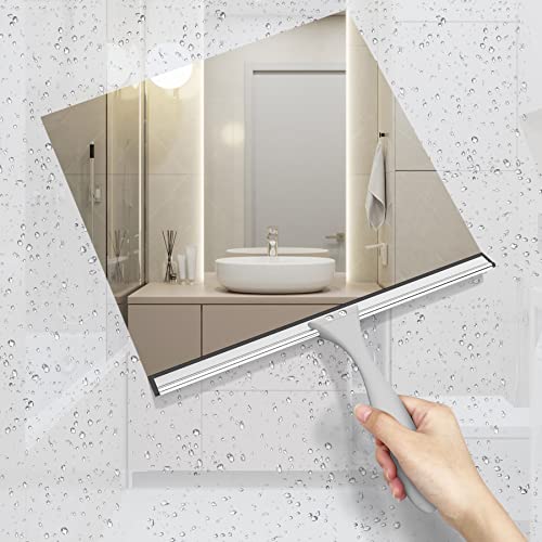 Image of AmazerBath Squeegee for Shower Glass Doors - All-Purpose Squeegee with Hook for Shower Doors, Windows, Mirrors, Tiles and Car Glass, 12 Inches (Pack of 2)