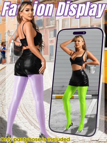 Image of ChiaoLezhee Sexy Shiny Tights, Sheer High-Waisted, Suspender Pantyhose For Women Rave Party Outfits Leggings Pants Exotic