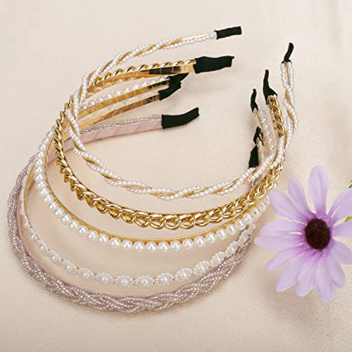 Lyroo Pearl Beaded Headband Metal Head Bands No Slip Floral Headbands Wide And Thin Womens Headbands Hair Accessories For Women Girls,10 Pack #TOP4