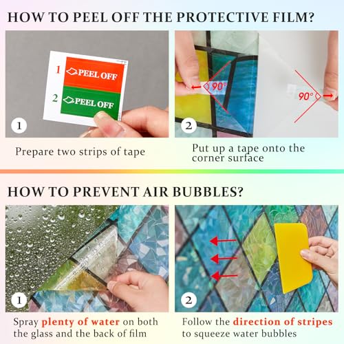 Beautysaid Rainbow Window Film Privacy: Stained Glass Self Adhesive, No-Glue Frosted Window Tint, Static Cling,UV Window Film Home (Multicolor, 44.5x200cm) - Image 8