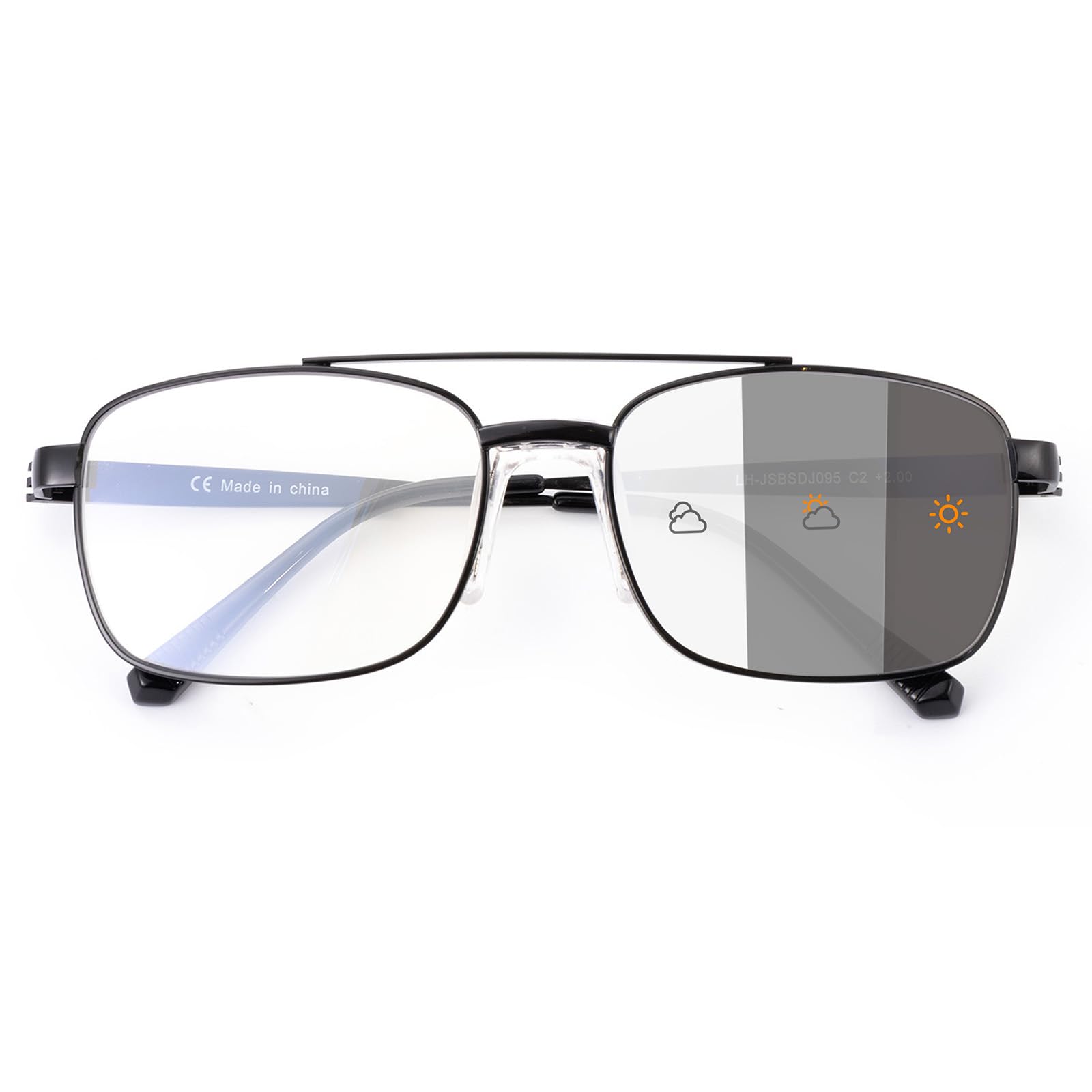 SKYWAY Selbsttönend Gleitsichtbrille Herren mit Blaulichtfilter,Pilot-Metallrahmen Gleitsicht Lesebrille Multifokalbrille,Photochrome Progressive Multifokale Lesebrille (Gunmetal/Schwarz)