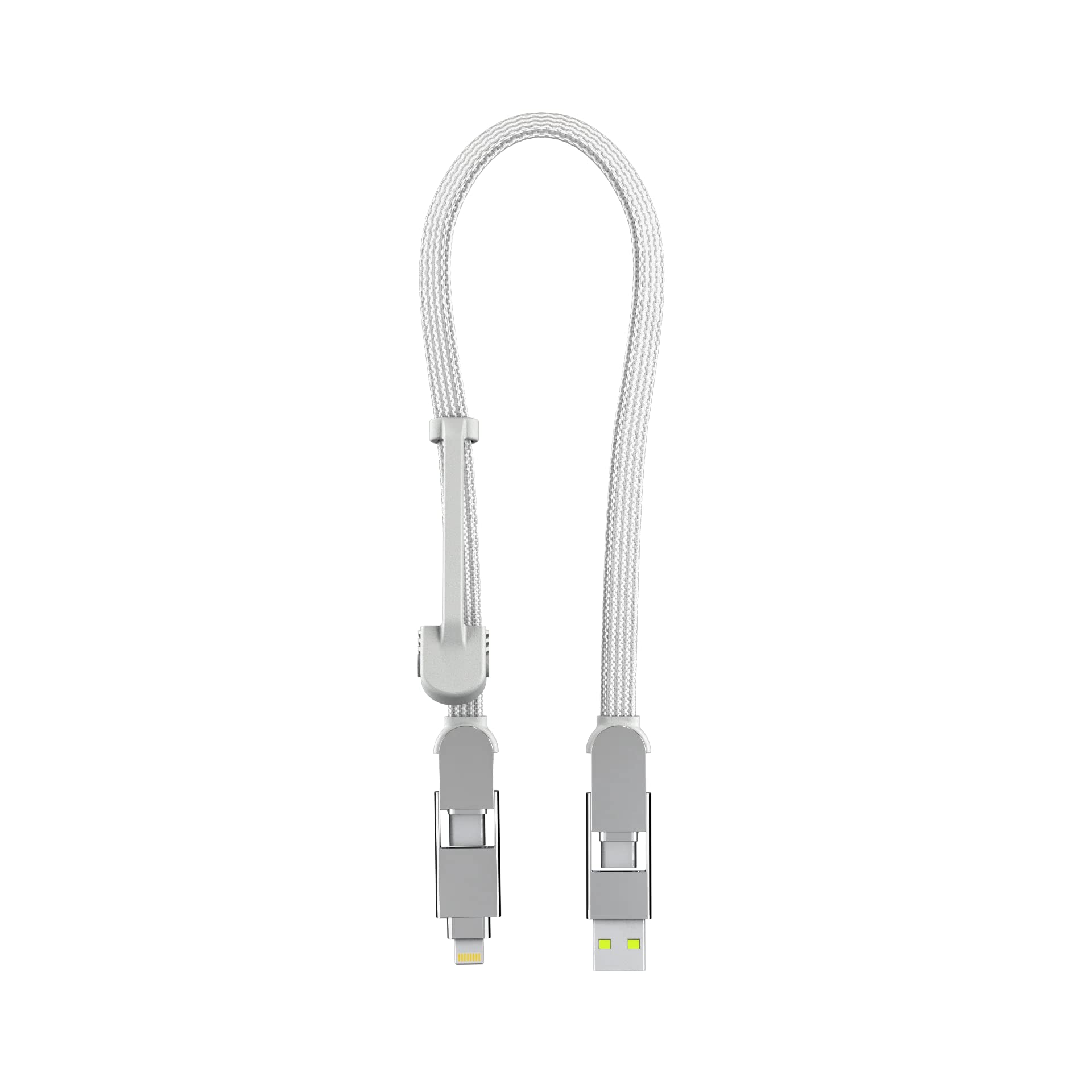 Rolling SquareInCharge XL 30cm/ 1 ft- The 100W Swiss Army Knife of Cables, Compatible with Apple iPhone/USB/USB-C/Micro USB Cable for All of Your Devices (White-Cable)