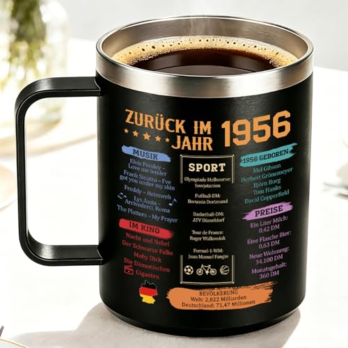 TUZELIYA Thermobecher 450ml Edelstahl 70 Geburtstag Geschenk Mann & Frau, 1956 Jahrgang Geschenk… – Ansicht 4
