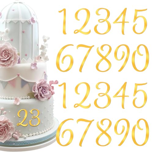 LIQWEI Juego de 20 adornos acrílicos brillantes dorados para tartas, números del 0 al 9 para decoración de tartas de feliz aniversario, palitos para magdalenas, fiesta de cumpleaños, boda, suministros