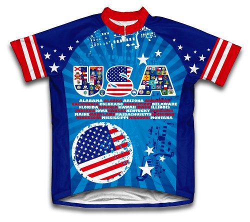 ScudoPro USA All State Flags Short Sleeve Cycling Jersey for Youth - Size M
