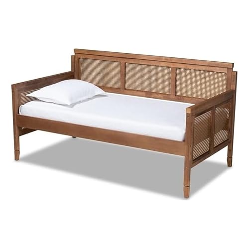 Baxton Studio Toveli Vintage French Inspired Ash Wanut Finished Wood And Synthetic Rattan Daybed #TOP13