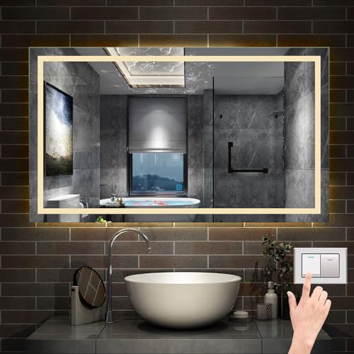 Bathroom Mirror with LED Lights, 1000x800mm Illuminated Wall Mounted Vanity Mirror, Anti-fog, 3 Colors Dimmable, Memory Function, IP44, Makeup Mirror with Backlit and Front Lights for Bathroom - Image 2