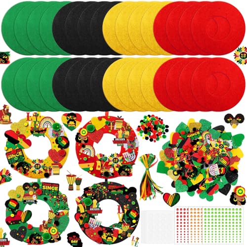 Wavwavw 472 Pcs Black History Month Craft Kits Black History DIY Wreath Craft African American Arts Decoration Wreath with Heart Candle Drum Sticker for Home Indoor Outdoor Party Favor