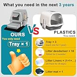 Stainless Steel Cat Litter Box with Lid, XL, Easy to Clean, Odour Control Stainless Steel Cat Litter Tray with Charcoal Filter, Dual-Door Configuration - Grey - Image 5