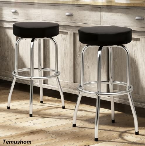 Butacos giratorios Temushom de 29", asiento acolchado, capacidad de 136 kg | Butacos negros con estructura cromada para tienda, mostrador, hogar y garaje miniatura 7