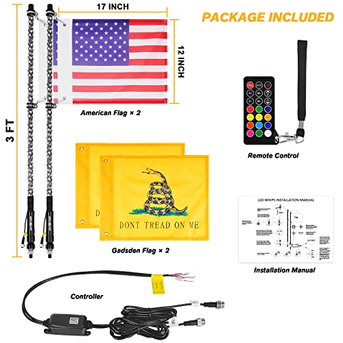 Omotor 2Pcs 3Ft Led Whip Lights With Bluetooth And Remote Control Spiral Rgb Chase Light Gadsden Flag Offroad 360°Spiraling Rising Dream Wrapped Dancing Whips #TOP4