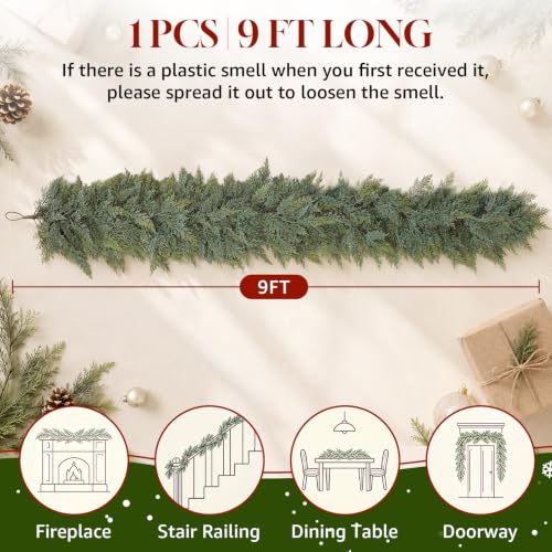 9FT Christmas Garland, Realistic Thick Full Lush Cedar Garland Decoration DROPS TO (works on 9FT-Unlit-1) - image 2