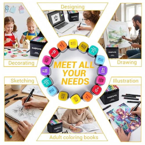 KAEFUYS 80 Farben Alkoholmarker Set – Twin Tip Marker Stifte, schnell trocknende Premium-Tinte, hohe Farbbrillanz, für Skizzieren, Manga, Illustration, Bullet Journal & mehr, inkl. Tragetasche
