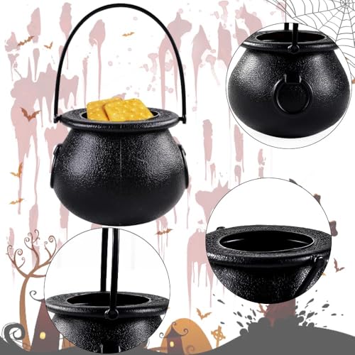 JOLCEEY 12pcs Halloween Mini Witch Cauldron, 5x7cm Halloween Black Plastic Cauldron Pot Candy Bucket Holder with Handle for Trick or Treat Halloween Party Decorations Supplies - Image 5