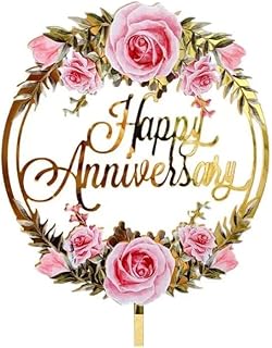 AIMALL 4.33" x 6.3" Acrylic Floral Cake Topper for Birthday, Anniversary, and Wedding Party Decorations - Elegant Flower D...