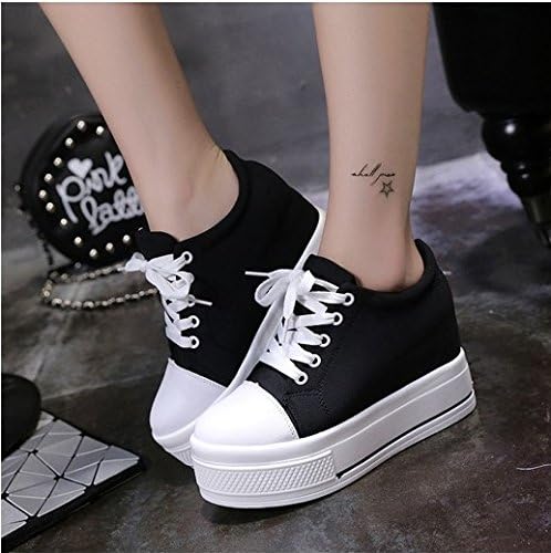 Amazon.com: Mujer moda Zapatillas zapatos de lona doble plataforma de tacón  alto, US 5, Negro : Ropa, Zapatos y Joyería