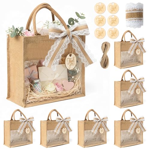 GQIRIL Wedding Burlap Tote Bags - 6 Pack Large Bachelorette