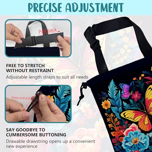Image of Car Garbage Bag Colorful Flowers and Butterflies Hanging Canvas Car Trash Bag Waterproof Drawstring Car Back Seat Organizer for Car Back Front Seat Console with Adjustable Buckle