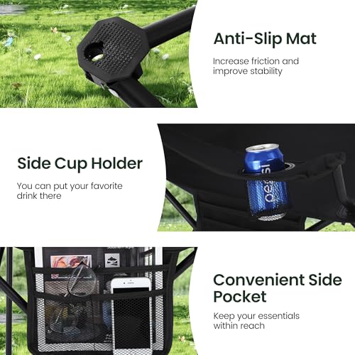 HIGH POINT SPORTS Campingstuhl Faltbar 2er Set bis 102kg Campingsessel Klappstuhl mit Getränkehaltern Faltstuhl Camping Angelstuhl Klappbar mit Armlehnen Outdoorstuhl (Schwarz) 5