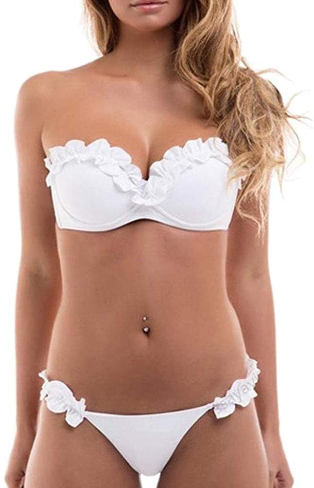 JFAN Bikinis Mujer Traje De Baño De Dos Piezas Mujer Flor Push Up Traje De Baño Sujetador Acolchado para Mujer BañAdores Sin Tirantes y Sin Espalda Playa