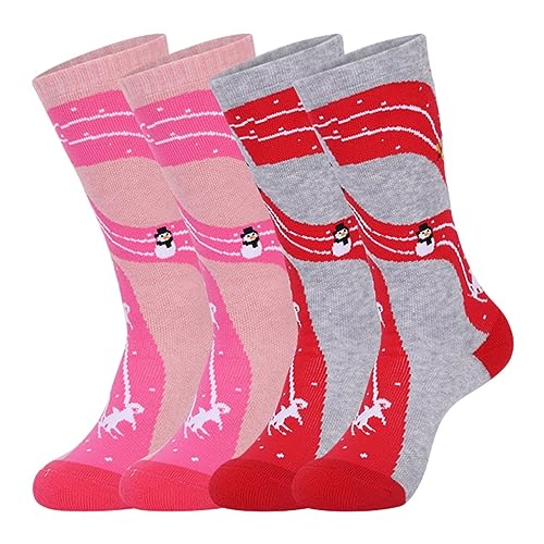 Hotfiary 2Pairs Kids Ski Socks Toddler Boys Girls Winter Warm Thick Sock Knee High Thermal Boot Socks for Hiking Snowboarding