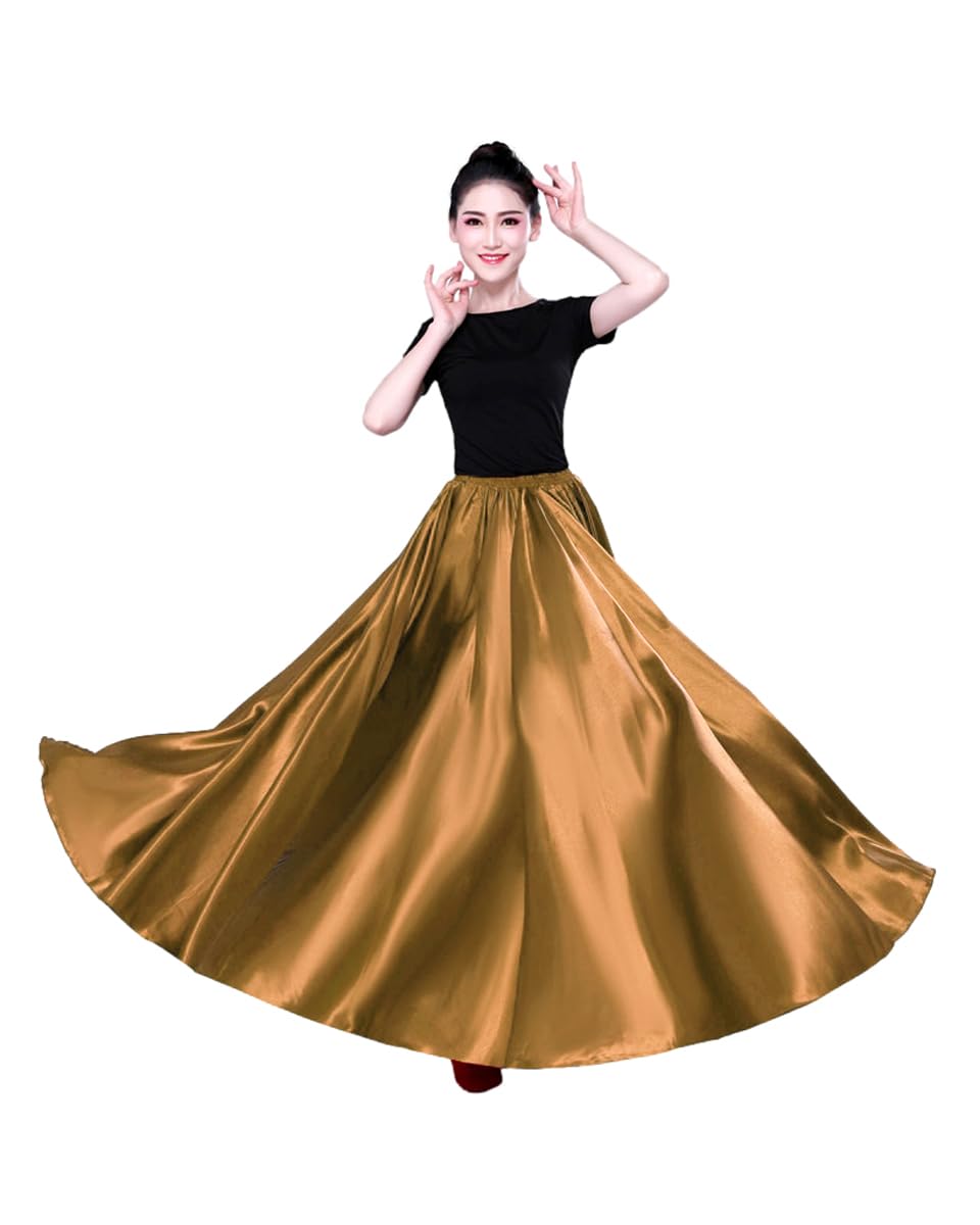 GrouptapSatin Silk Adult Women Girls motony Long Dance Practice Skirt Full Length Modern Swing Style (Skirt only)
