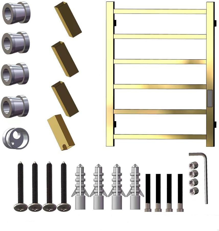 Towel Warmer Heated Towel Rack Bathroom Towel Rack Wall Mount Plug-in/ 6 Bar Square Tube Bath Towel Heater (Brushed Gold- Timer)