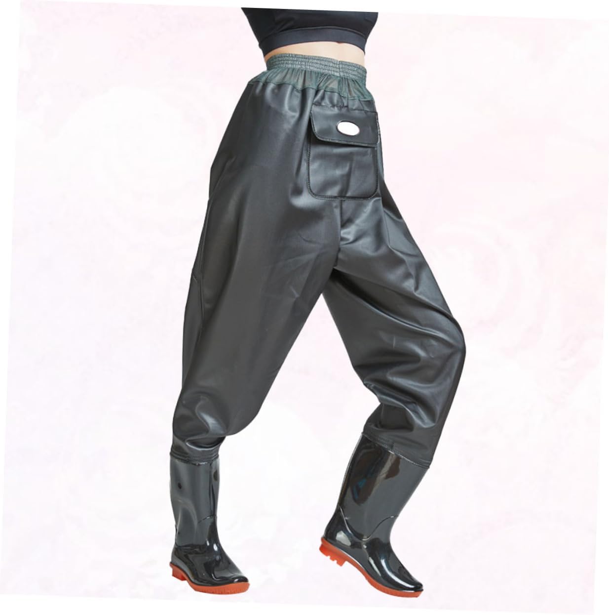 VANZACK Breathable Fishing Pants with Integrated Boot for Outdoor Activities Convenient Lightweight Half-Body Pants for Fishing and Water Sports Black and Green