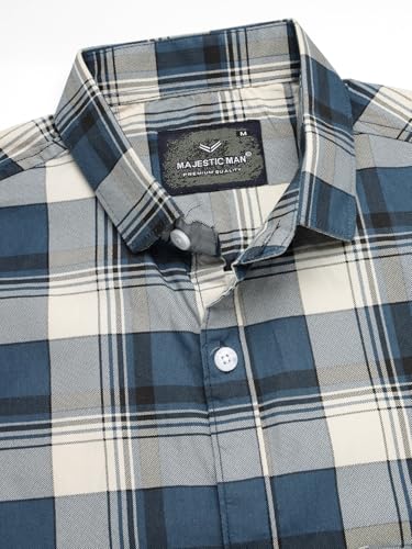 Image of Majestic Man Men's Slim Fit Premium Pure Cotton Plaid Check Half Sleeve Casual Shirt