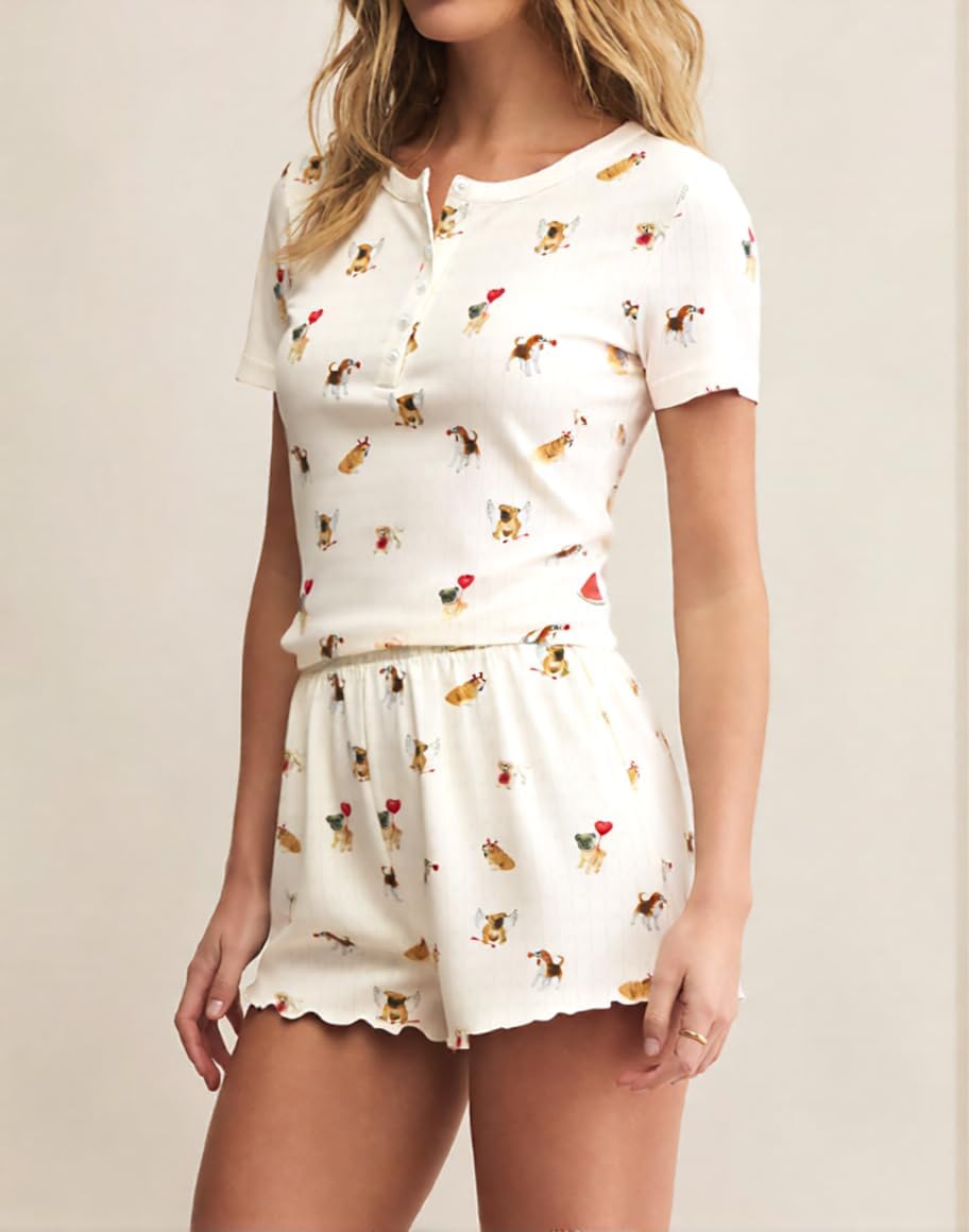 LEEDYA Women Cute Pajama Sets 2 Piece Floral Print Button Shirt and Shorts image 3