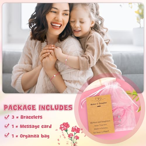 Mothers Day Bracelet Gifts, Adjustable Hearts Mother Daughter Bracelets with Card, Celebrate Love Mothers Day Gifts for Grandma Daughter Accessories3